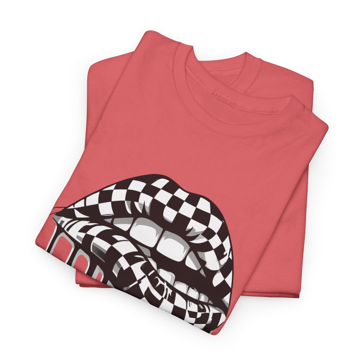 Checkered Flag Mouth Dripping Lips Unisex Heavy Cotton Tee