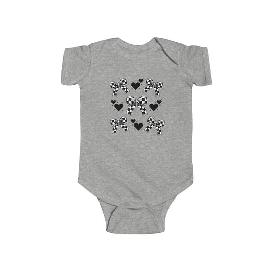 Checker Flag Bows & Hearts Infant Fine Jersey Bodysuit