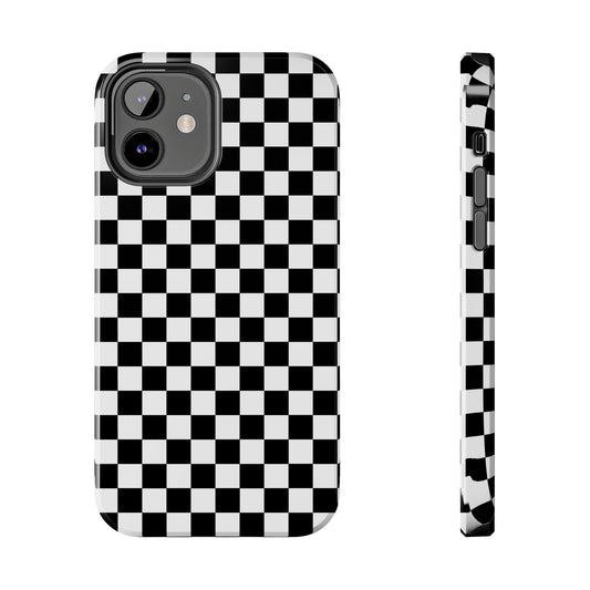Checker Flag Tough Phone Case - Black and White Graphic Design