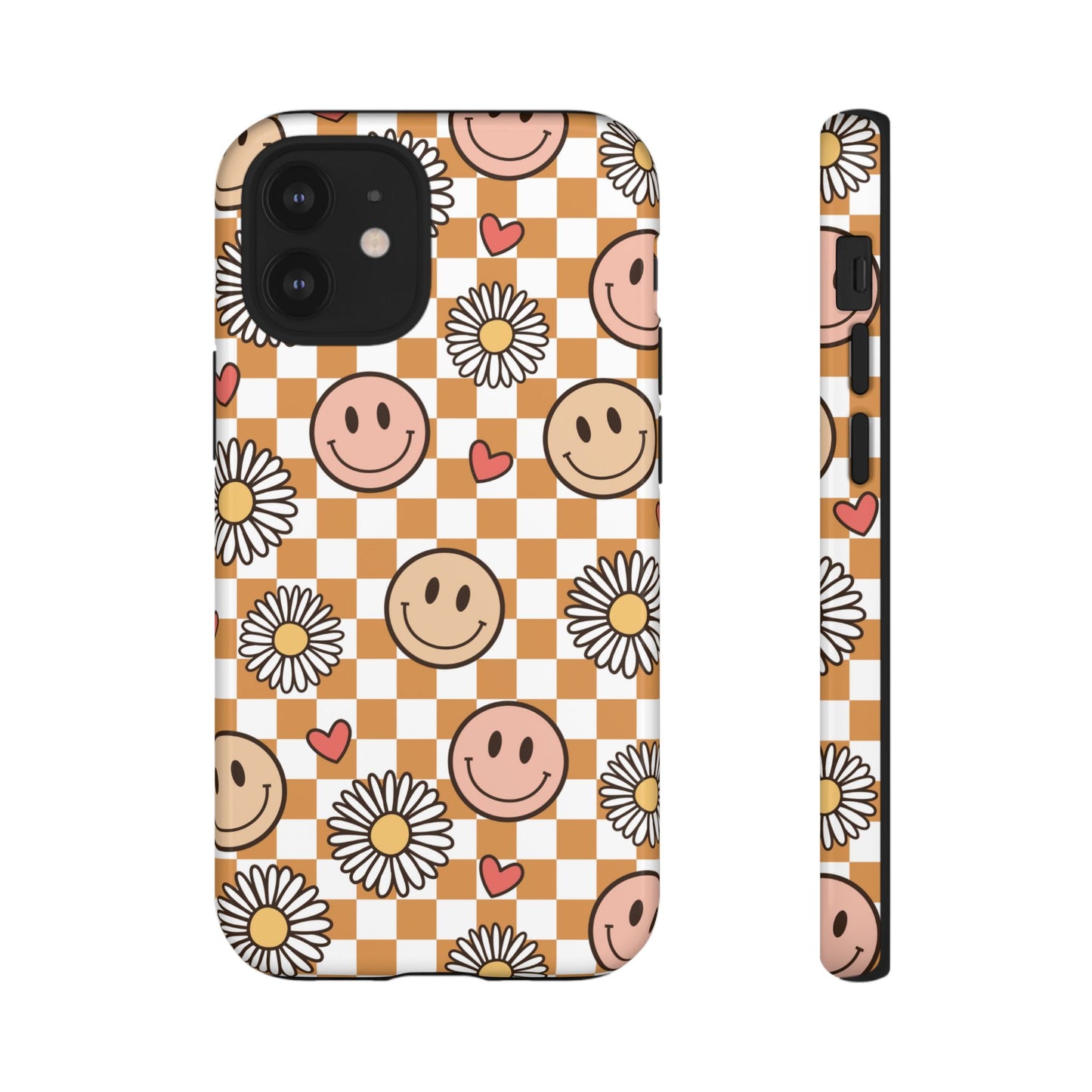 Checkerboard Happy Faces and Daisies, Cheerful Phone Cover Tough Case