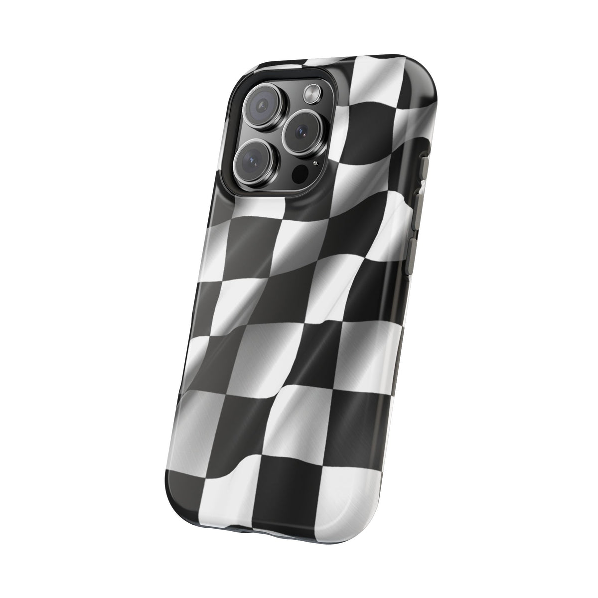 Black and White Checker Flag Waving Magnetic Phone Case