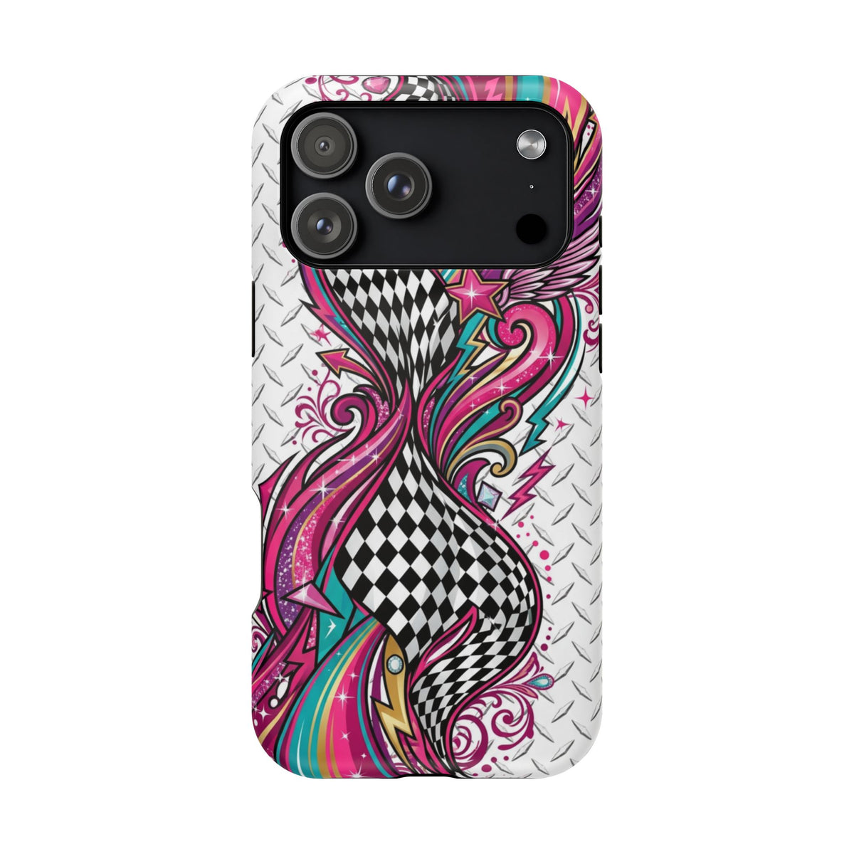 Magnetic Phone Case – Colorful Psychedelic Checkerboard Design