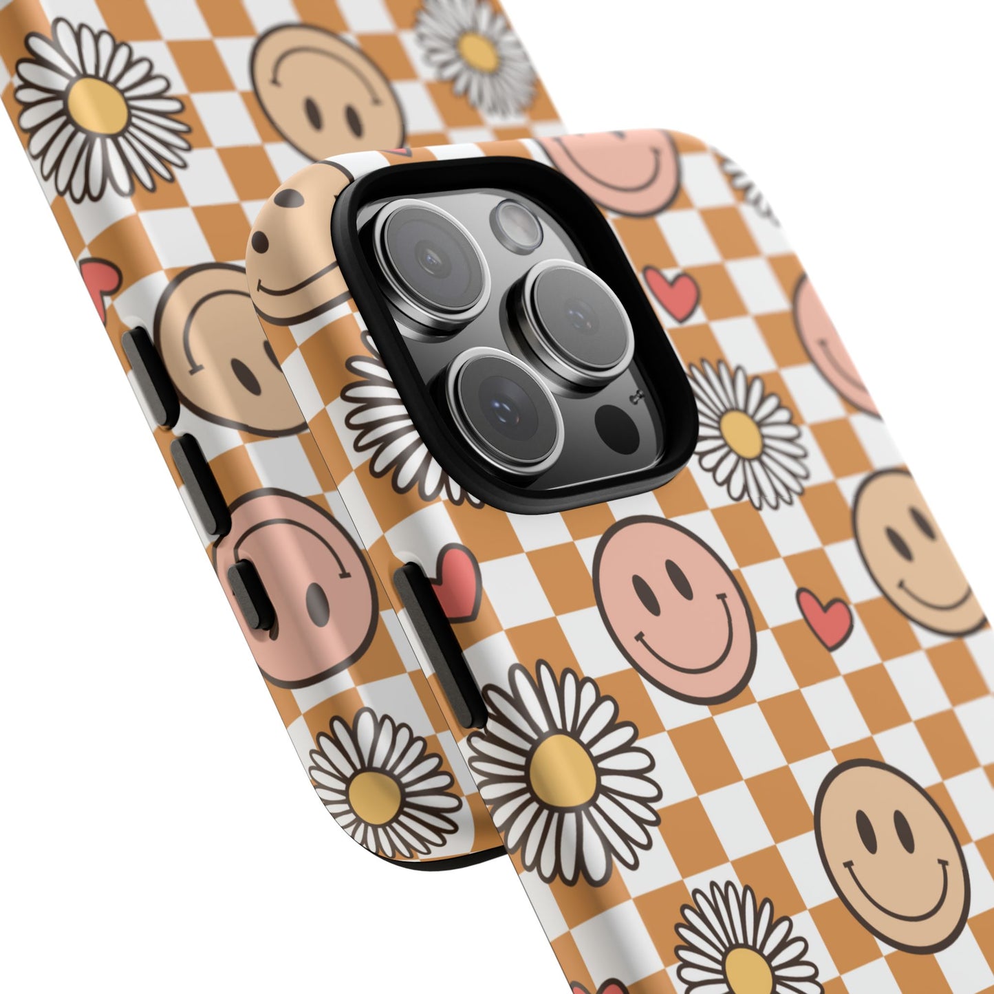Checkerboard Happy Faces and Daisies, Cheerful Phone Cover Tough Case
