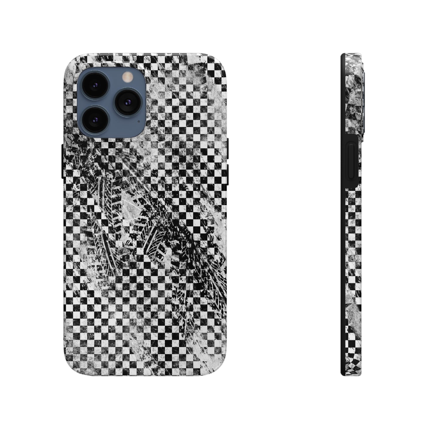 Tire Tracks Checker Flag Tough Phone Cases