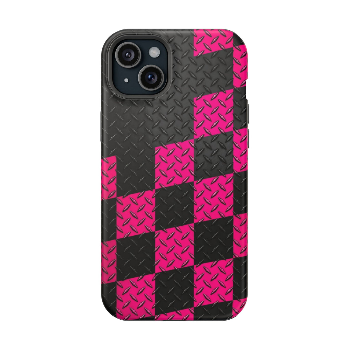 Hot Pink & Black Diamond Plate Checkered Magnetic Phone Case
