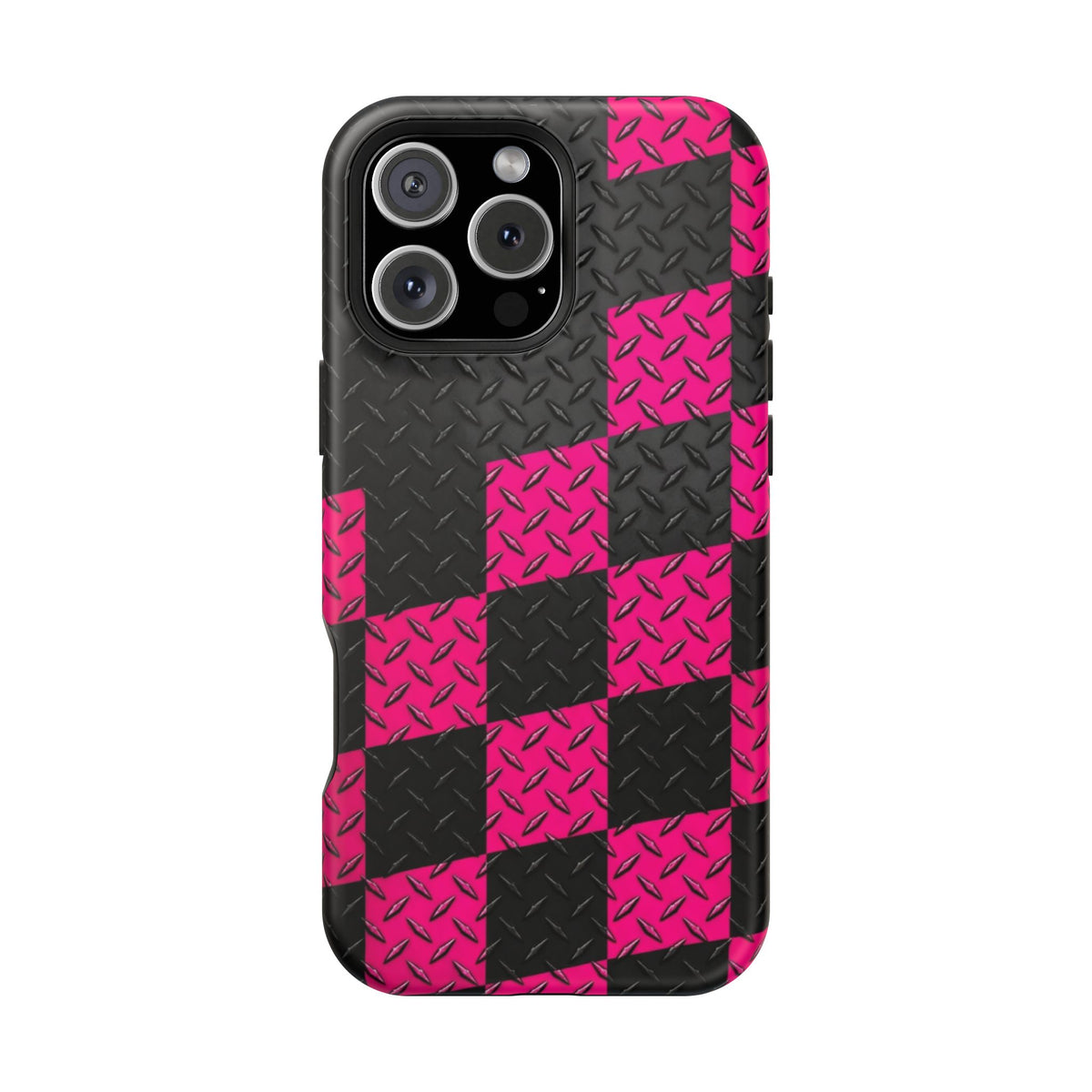 Hot Pink & Black Diamond Plate Checkered Magnetic Phone Case