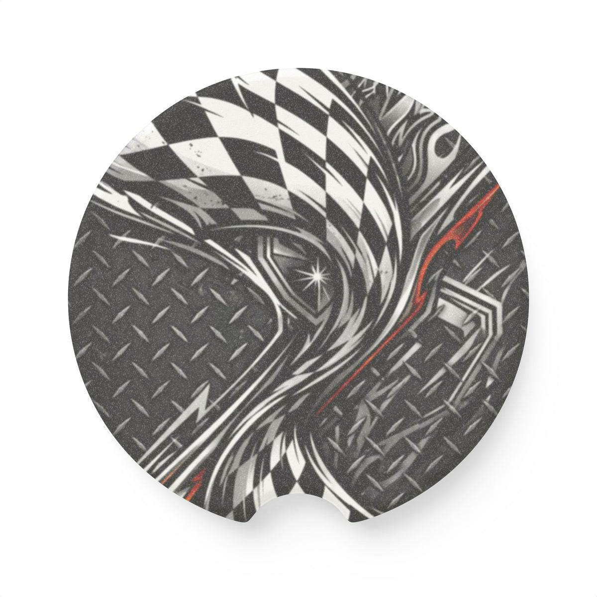 Black and White Racing Checkered Soapstone Car Coaster