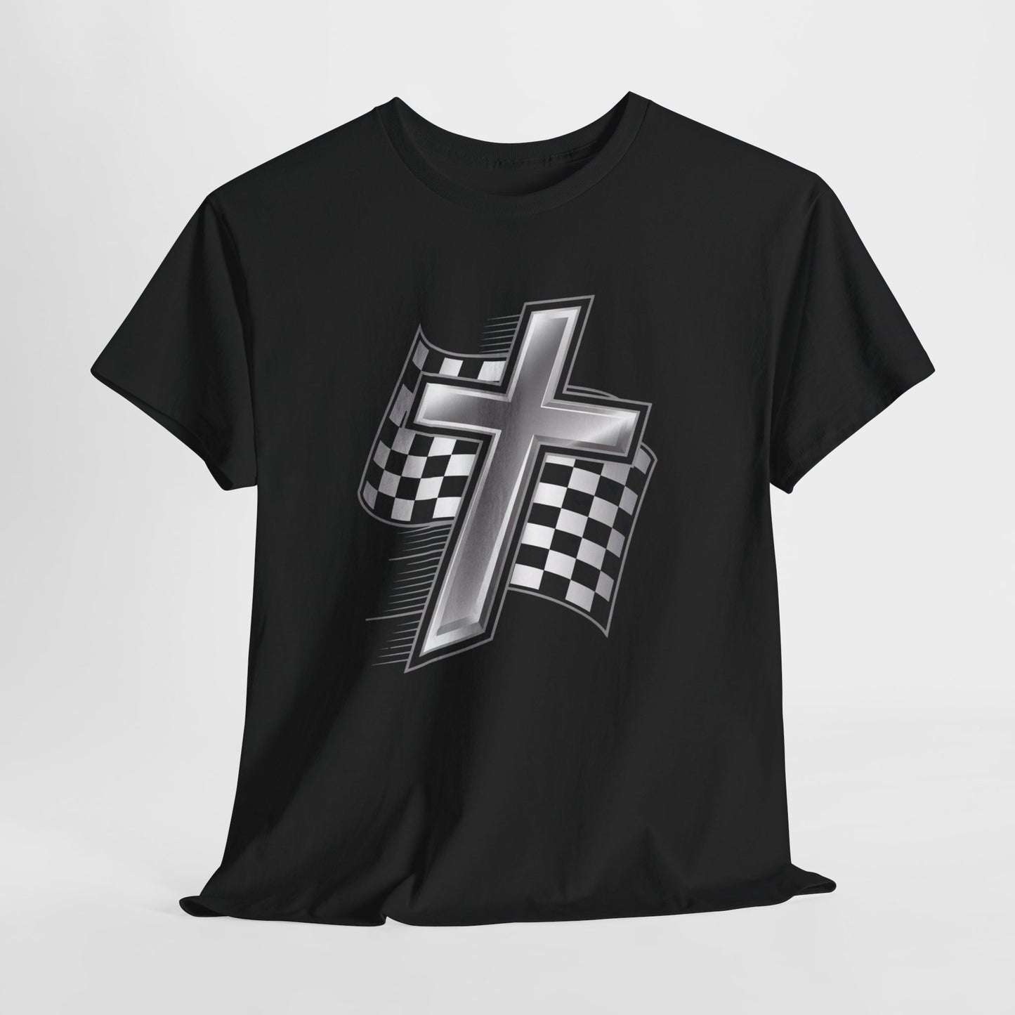 Racing Cross T‑Shirt — Checkered Flag Christian Motorsport Tee