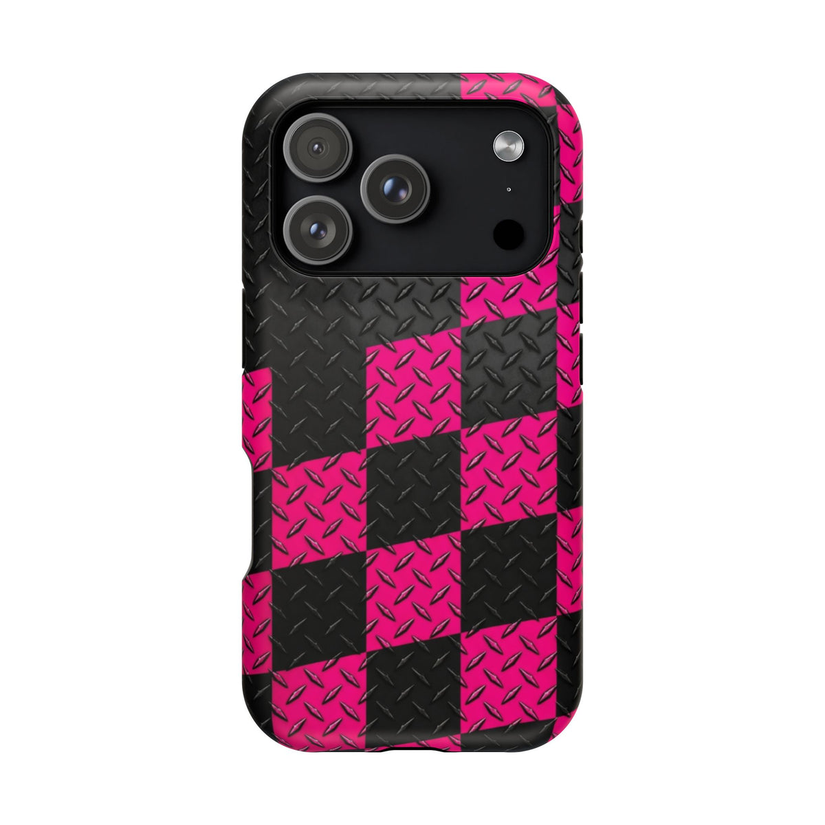 Hot Pink & Black Diamond Plate Checkered Magnetic Phone Case