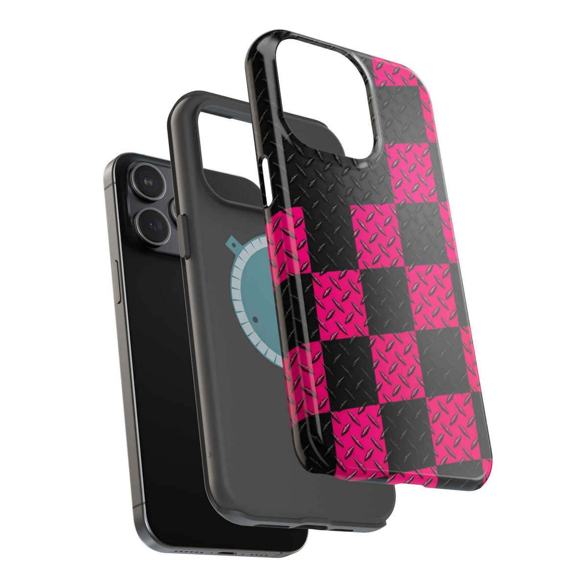 Hot Pink & Black Diamond Plate Checkered Magnetic Phone Case