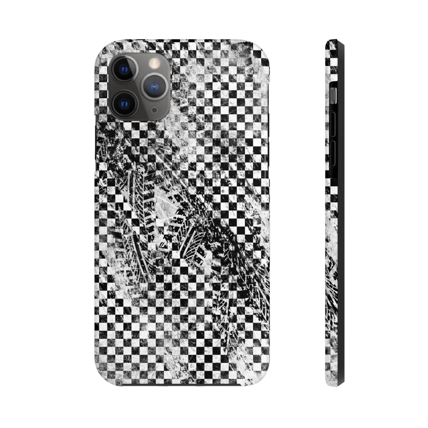 Tire Tracks Checker Flag Tough Phone Cases