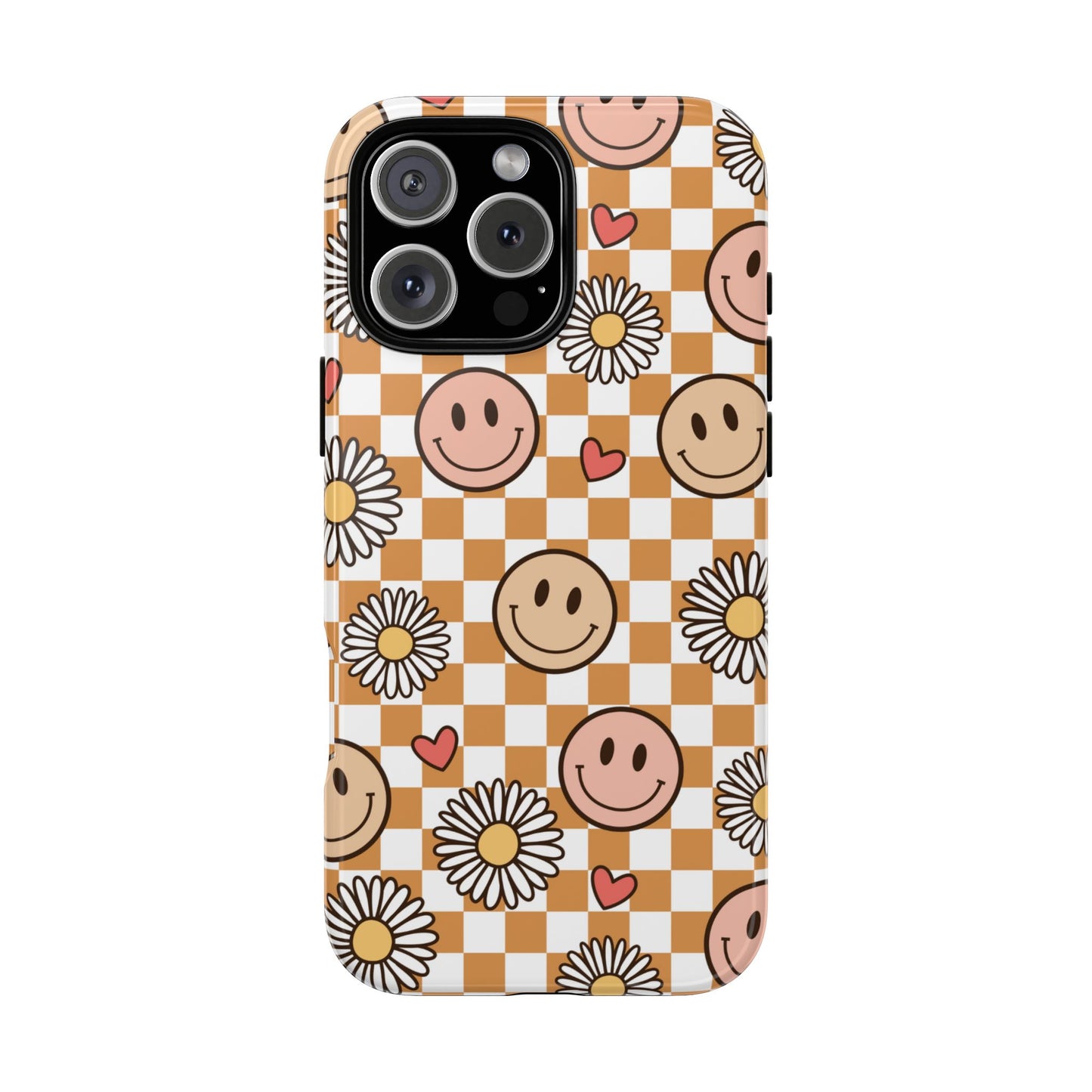 Checkerboard Happy Faces and Daisies, Cheerful Phone Cover Tough Case