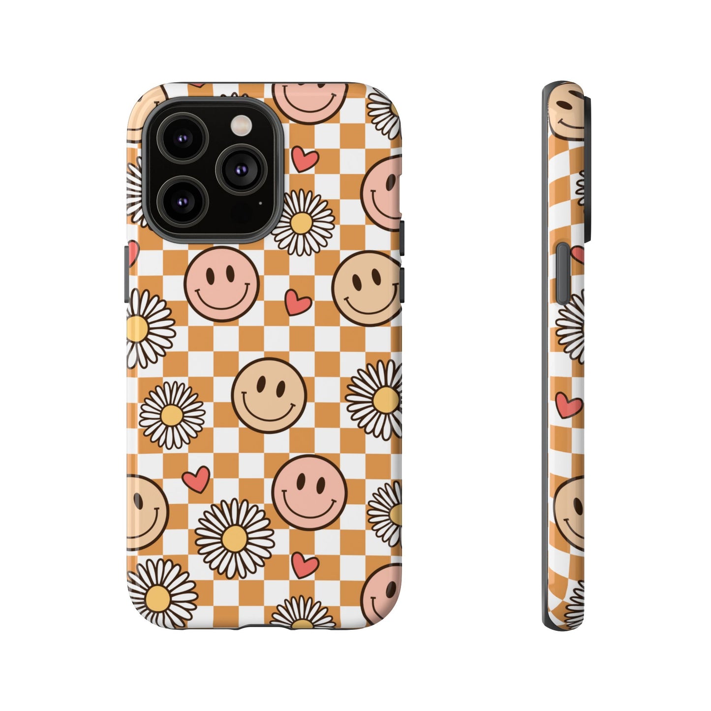 Checkerboard Happy Faces and Daisies, Cheerful Phone Cover Tough Case