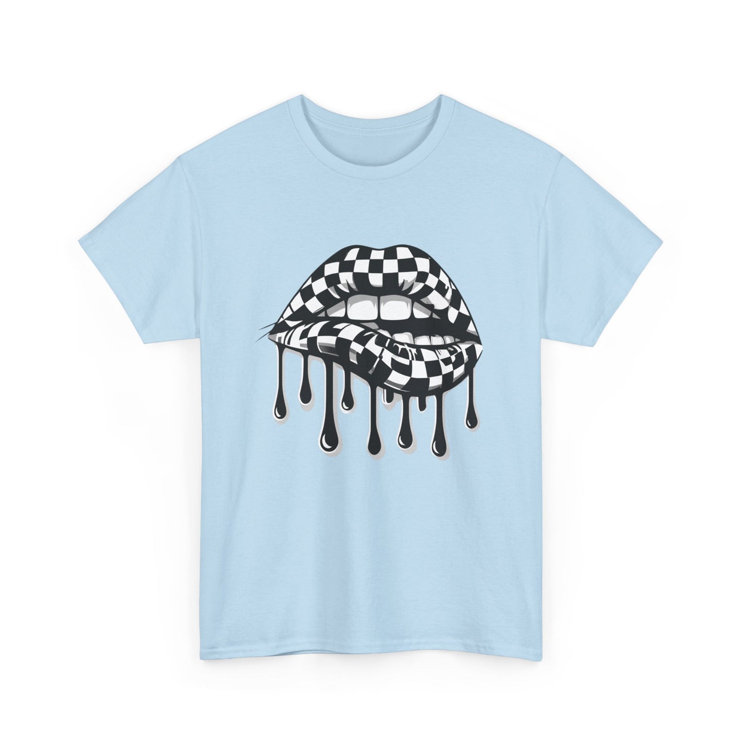 Checkered Flag Mouth Dripping Lips Unisex Heavy Cotton Tee