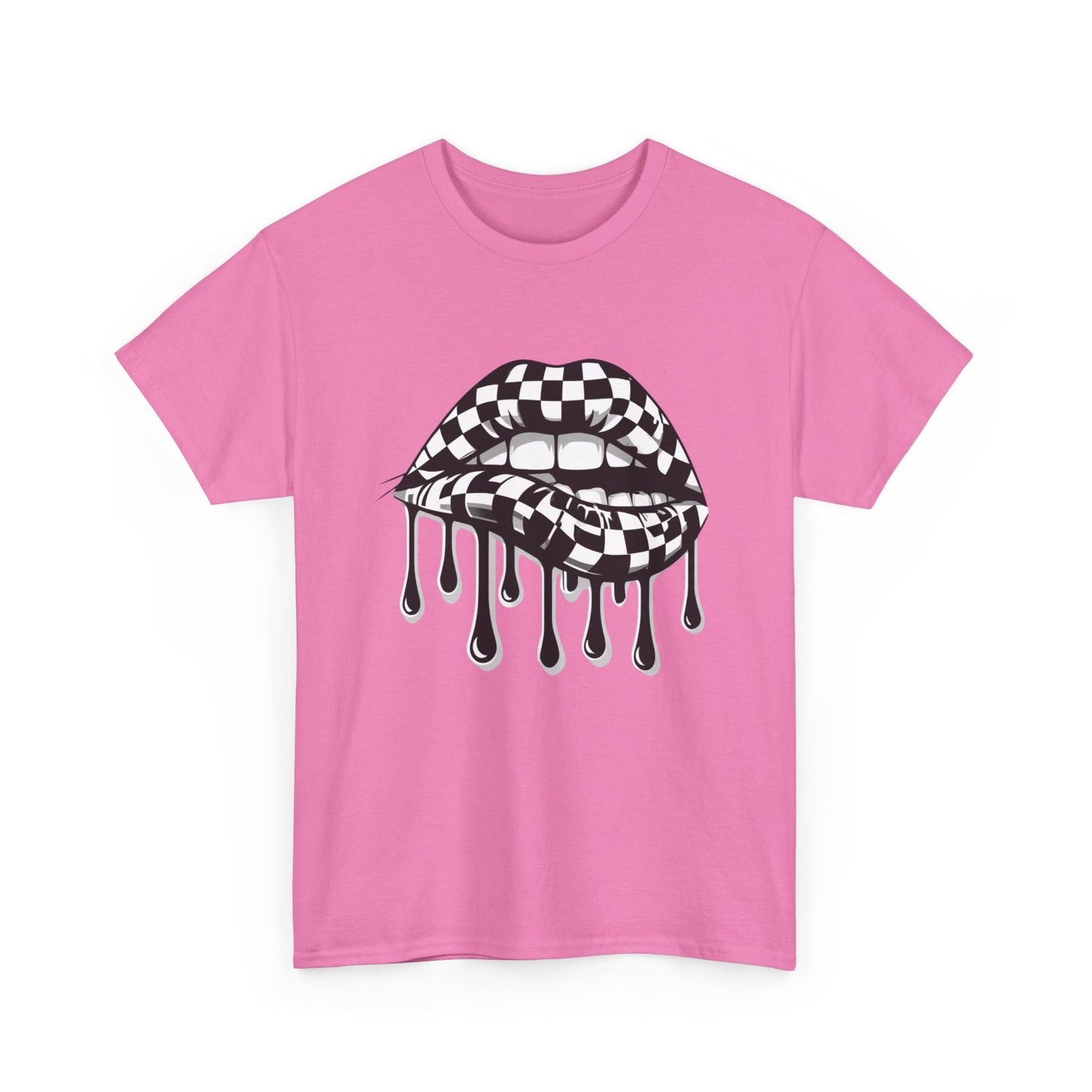 Checkered Flag Mouth Dripping Lips Unisex Heavy Cotton Tee