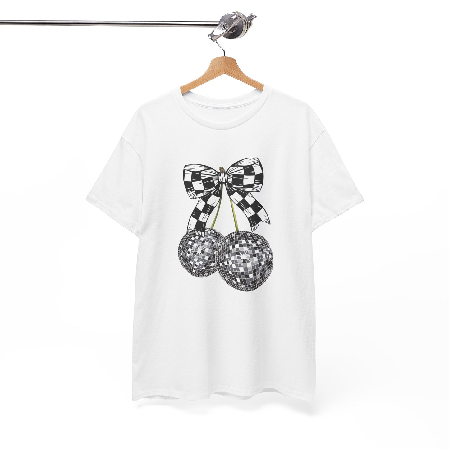 Retro Disco Ball Checkered Flag Bow Racing T-shirt