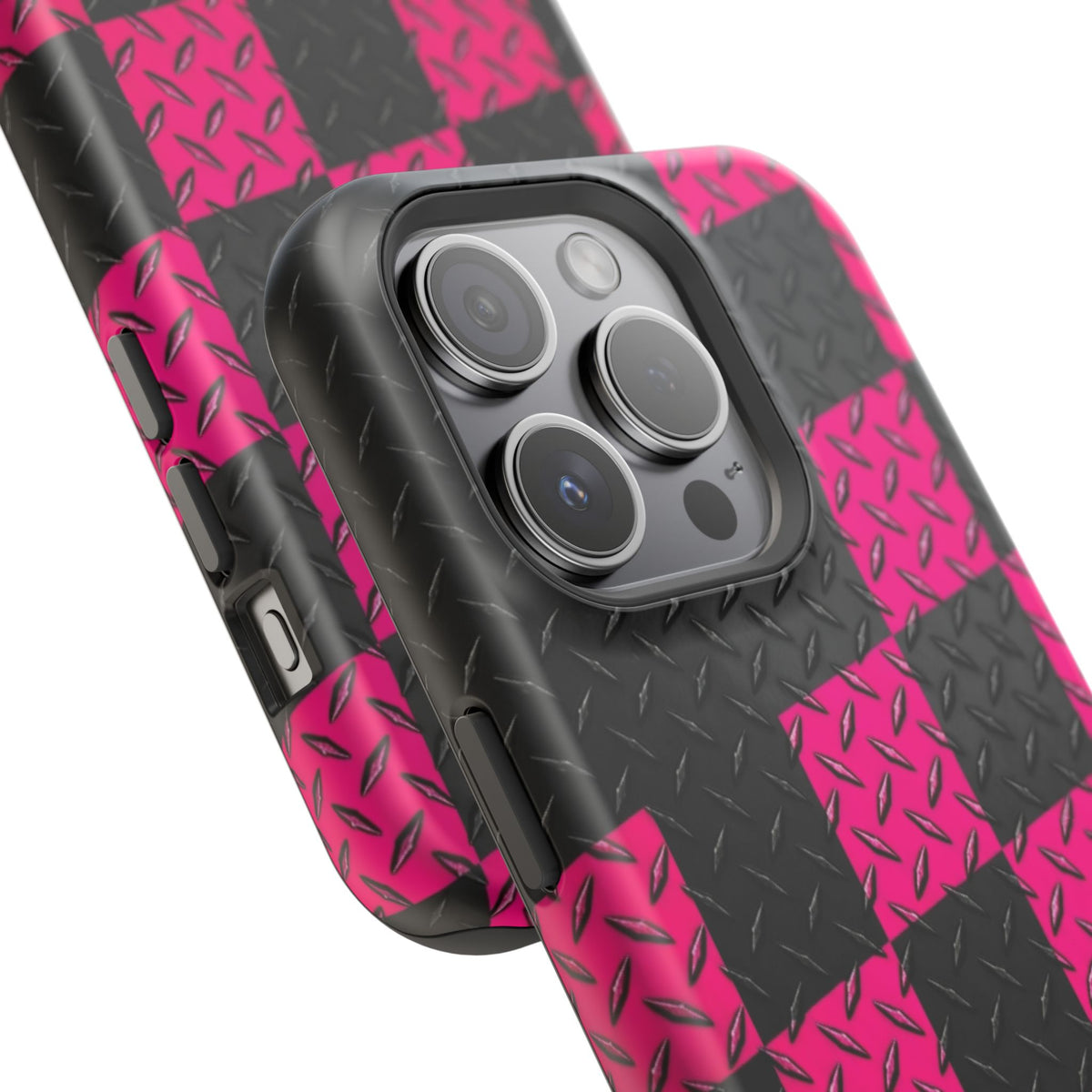 Hot Pink & Black Diamond Plate Checkered Magnetic Phone Case
