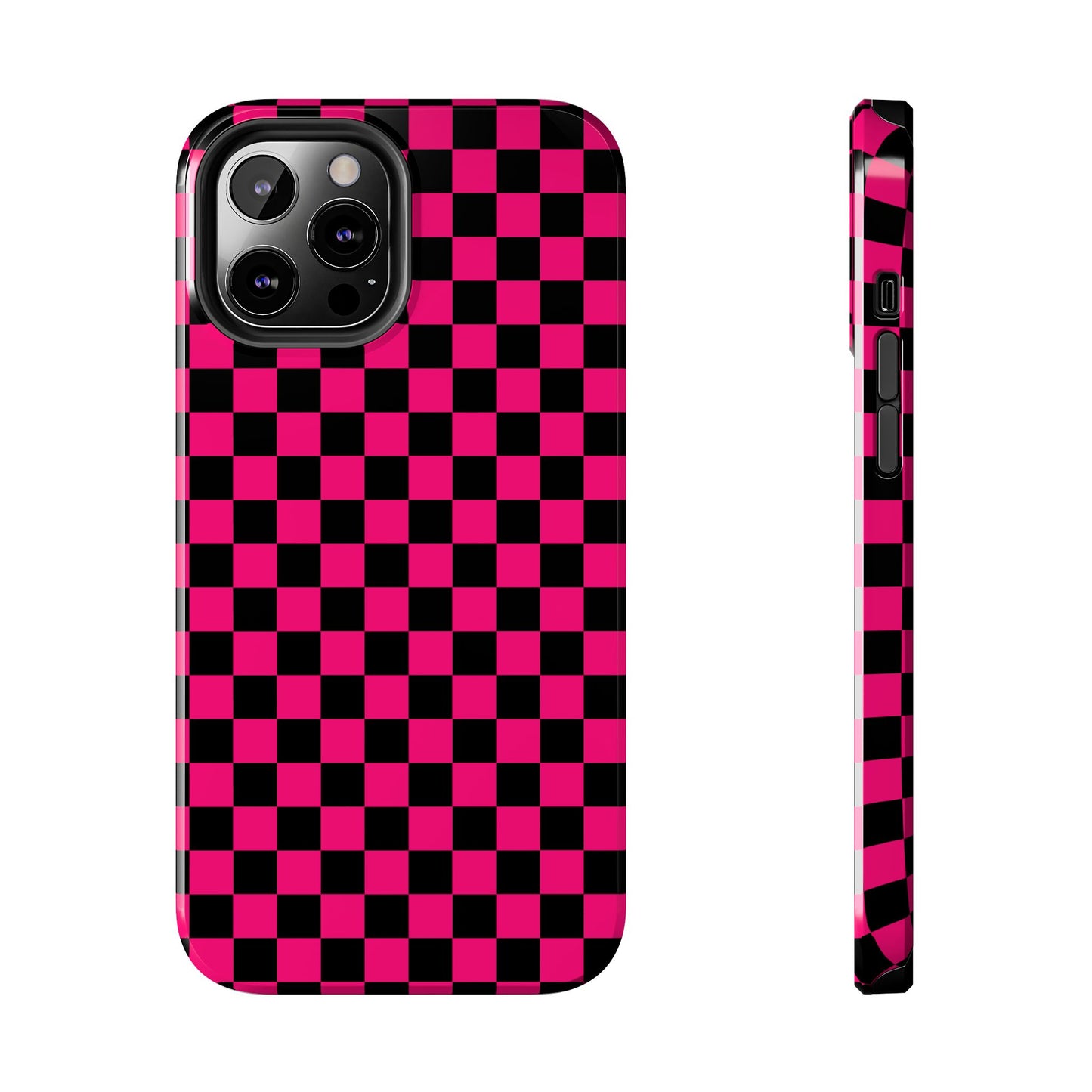 Checker Flag Graphic Pink And Black Tough Phone Cases
