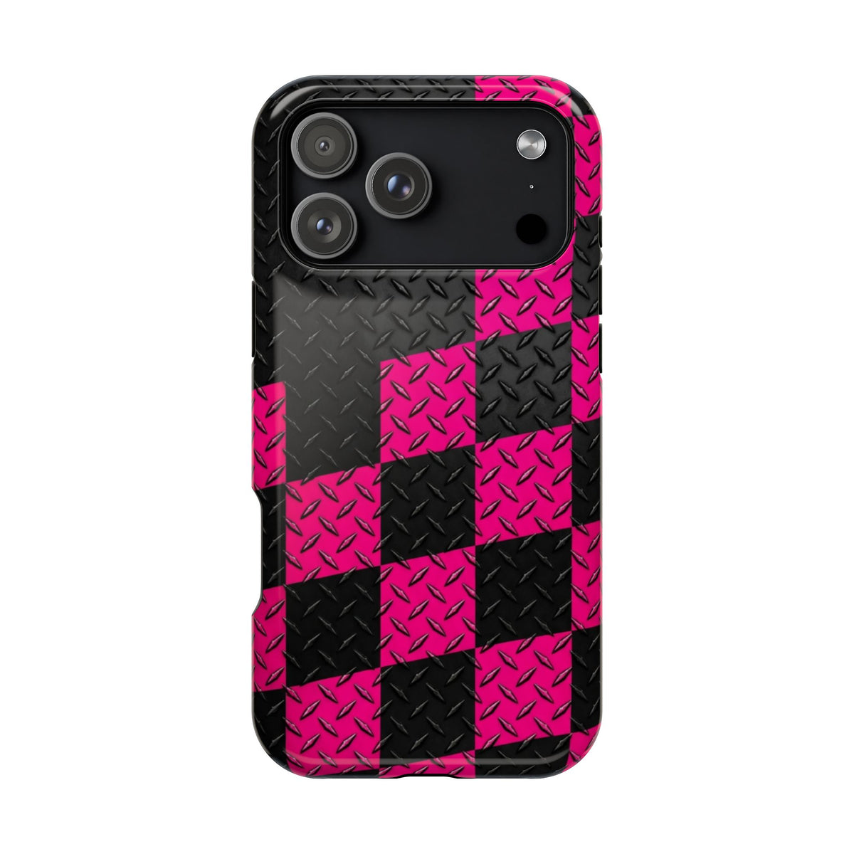 Hot Pink & Black Diamond Plate Checkered Magnetic Phone Case