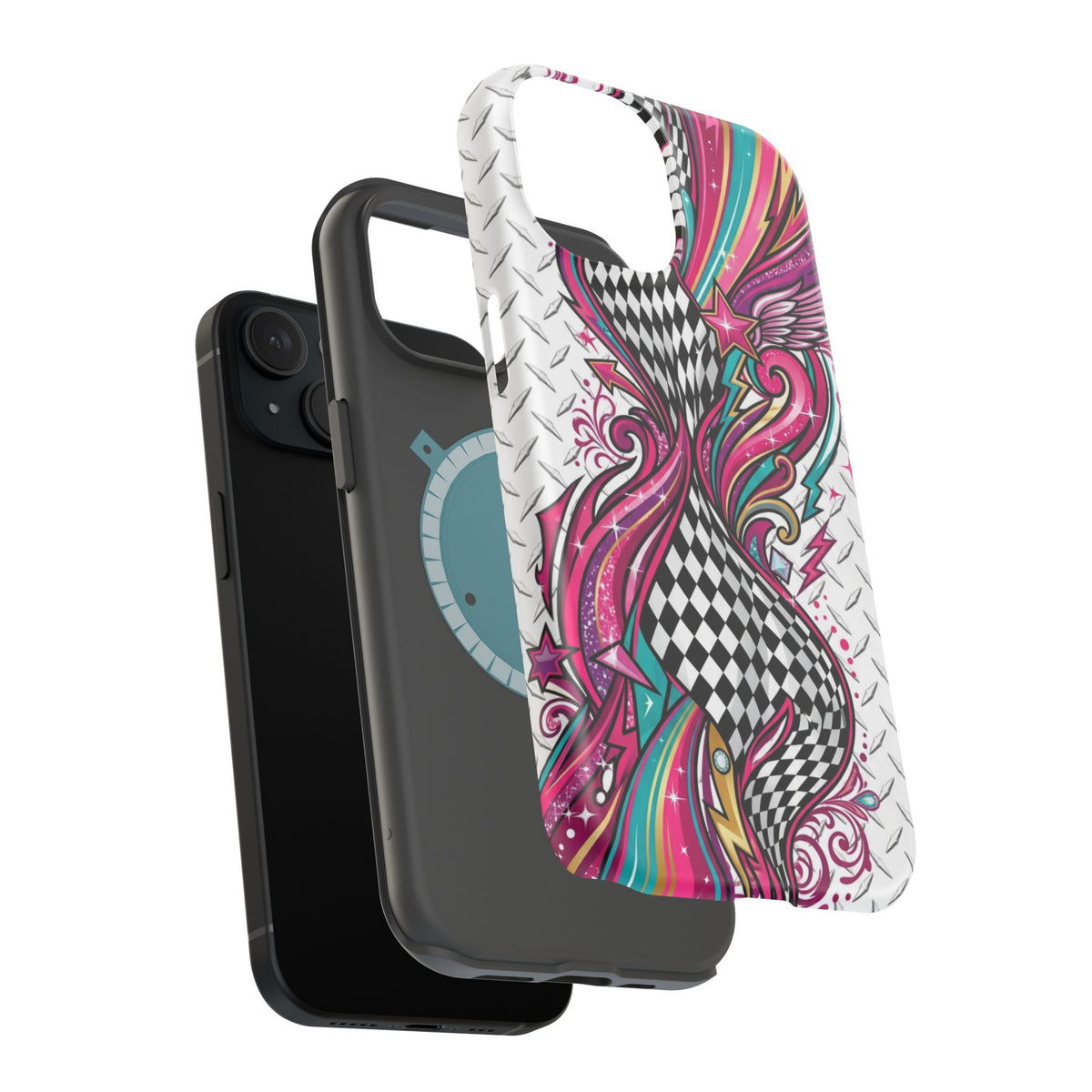 Magnetic Phone Case – Colorful Psychedelic Checkerboard Design