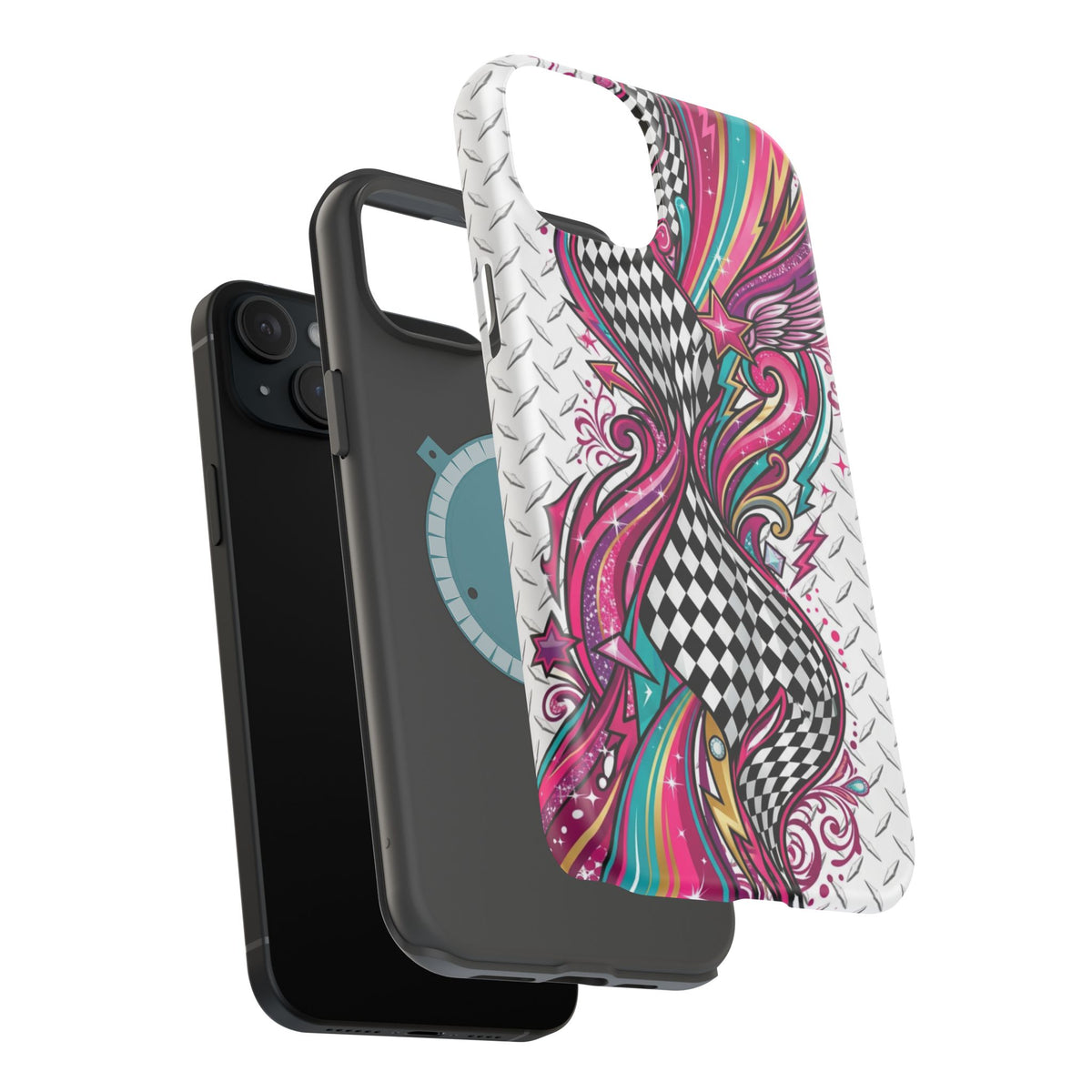 Magnetic Phone Case – Colorful Psychedelic Checkerboard Design