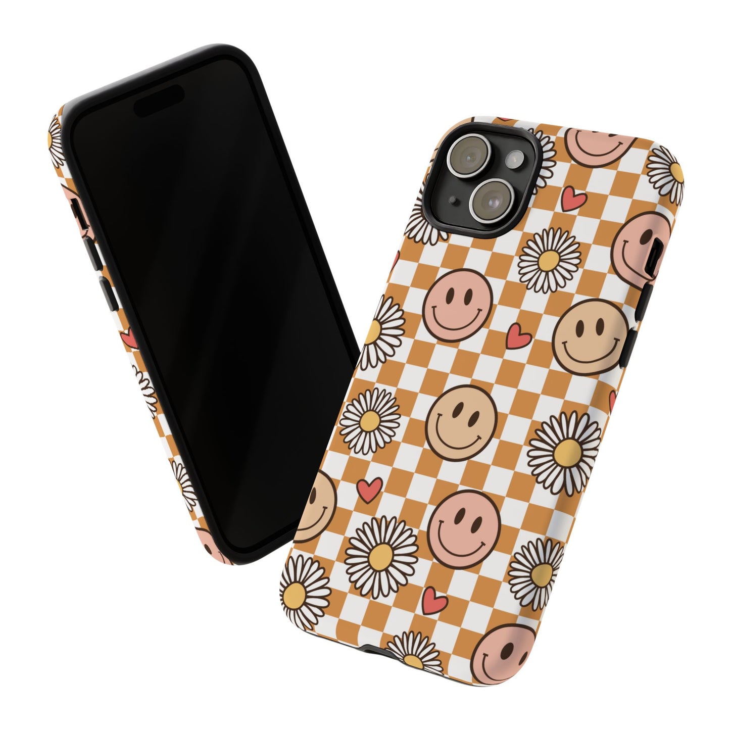 Checkerboard Happy Faces and Daisies, Cheerful Phone Cover Tough Case