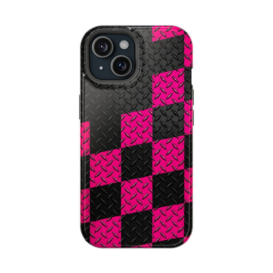 Hot Pink & Black Diamond Plate Checkered Magnetic Phone Case