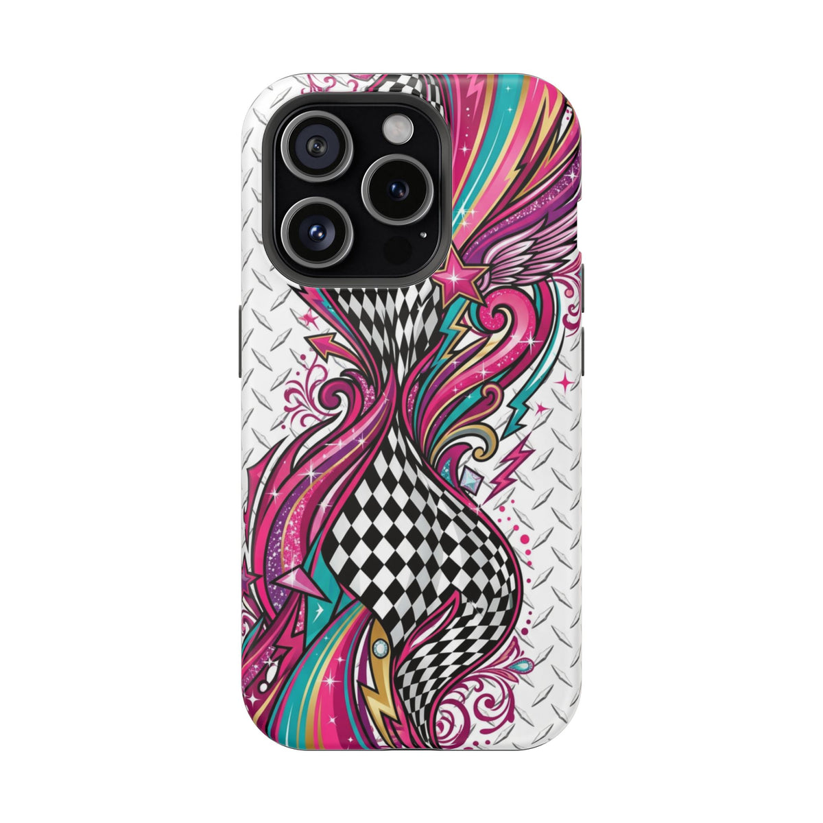 Magnetic Phone Case – Colorful Psychedelic Checkerboard Design