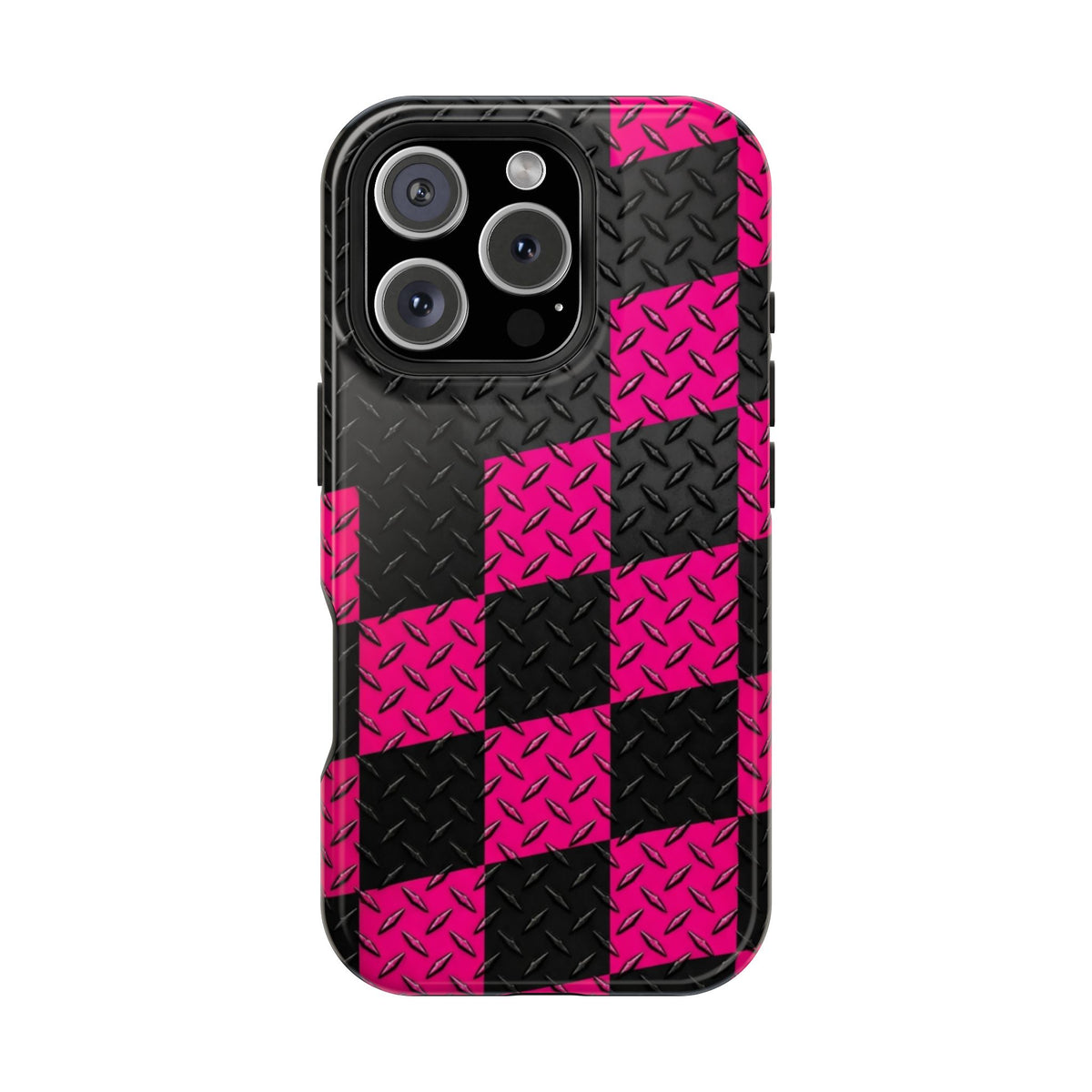 Hot Pink & Black Diamond Plate Checkered Magnetic Phone Case