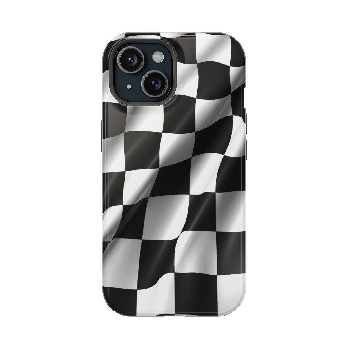 Black and White Checker Flag Waving Magnetic Phone Case