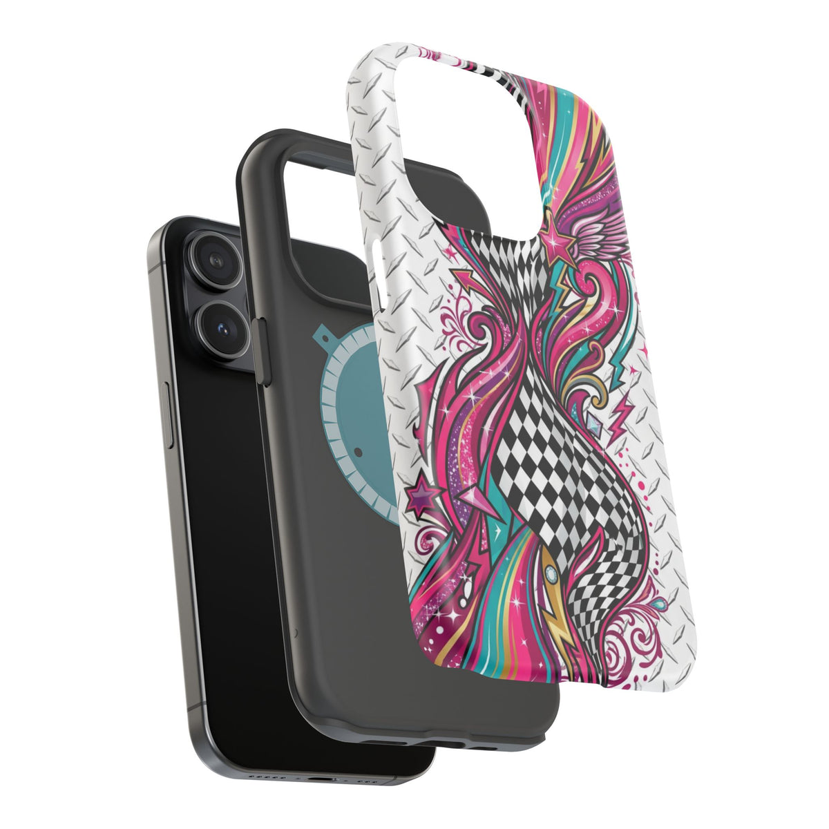 Magnetic Phone Case – Colorful Psychedelic Checkerboard Design