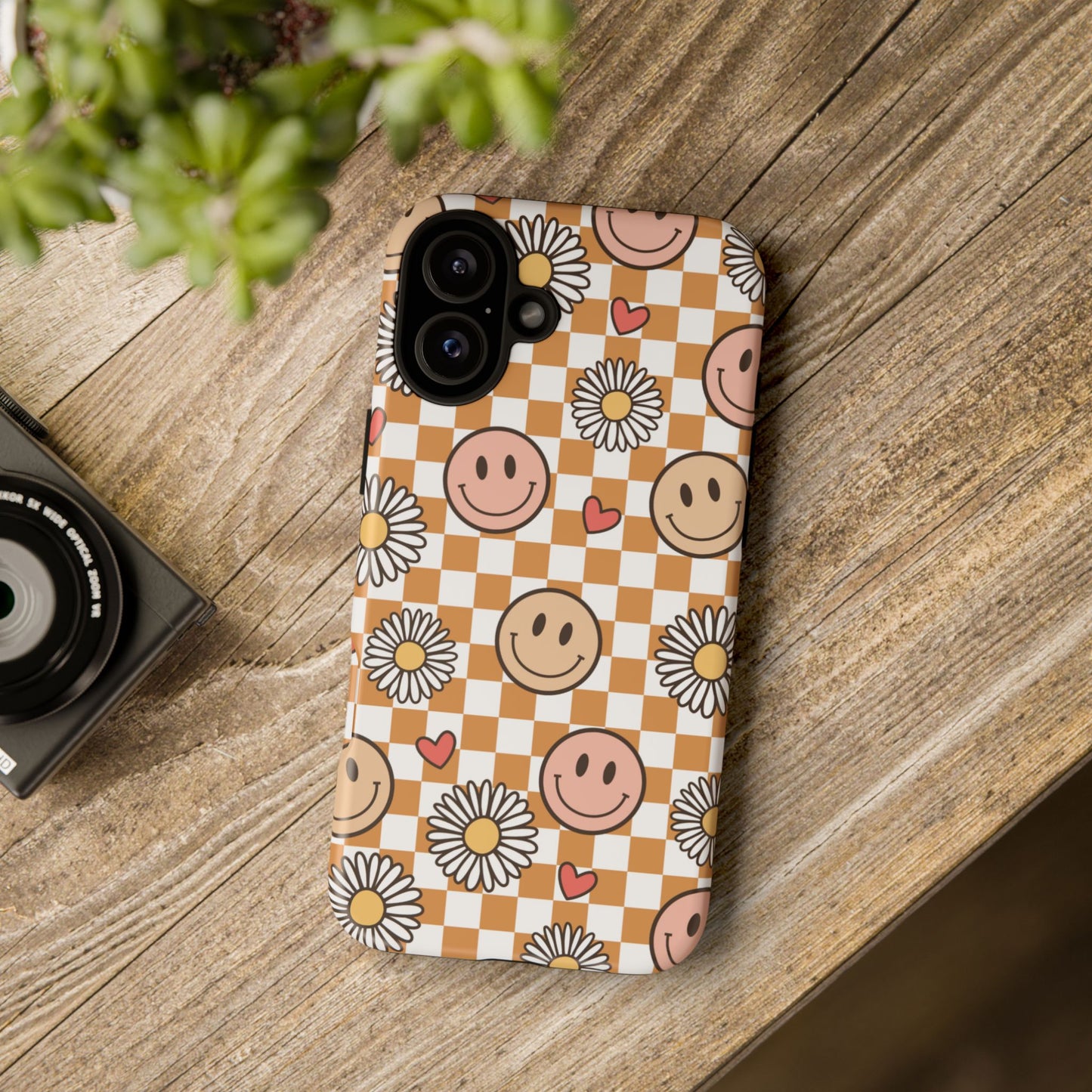 Checkerboard Happy Faces and Daisies, Cheerful Phone Cover Tough Case