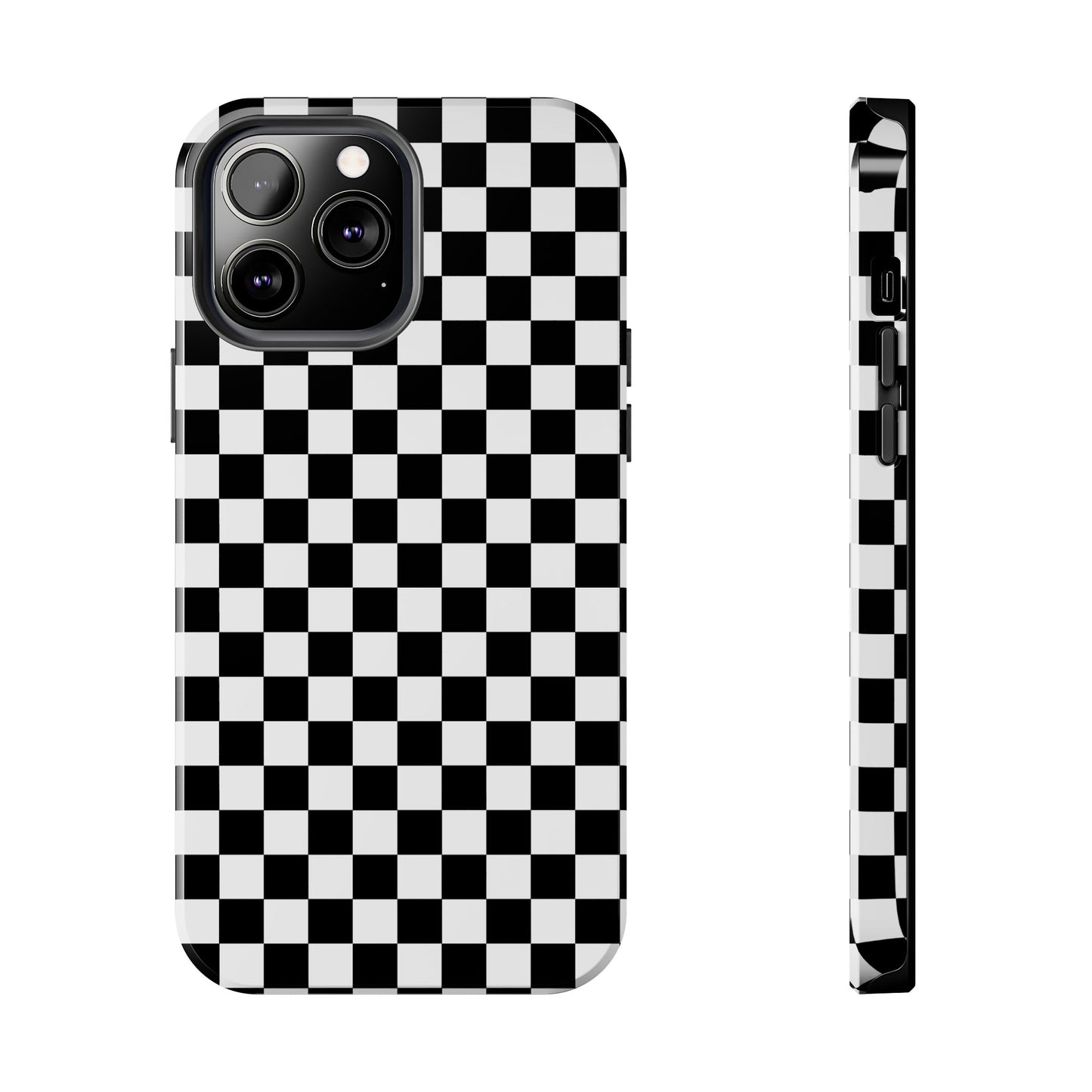 Checker Flag Tough Phone Case - Black and White Graphic Design