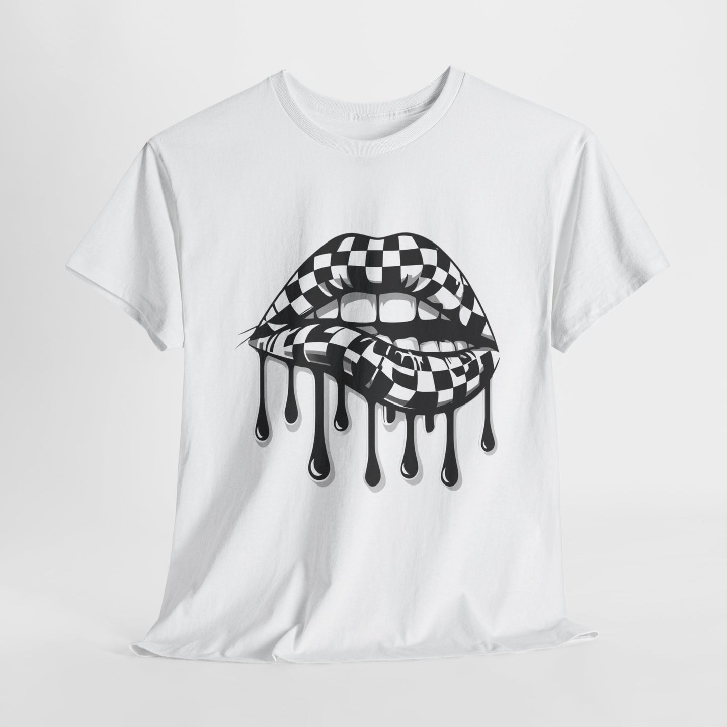 Checkered Flag Mouth Dripping Lips Unisex Heavy Cotton Tee