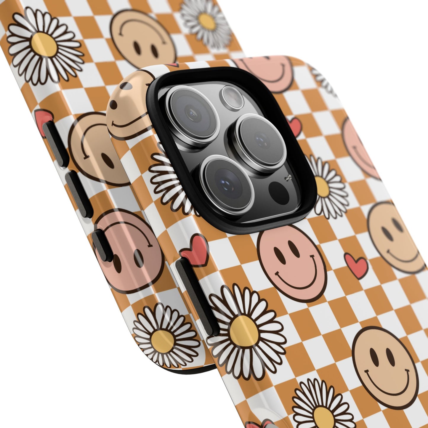 Checkerboard Happy Faces and Daisies, Cheerful Phone Cover Tough Case