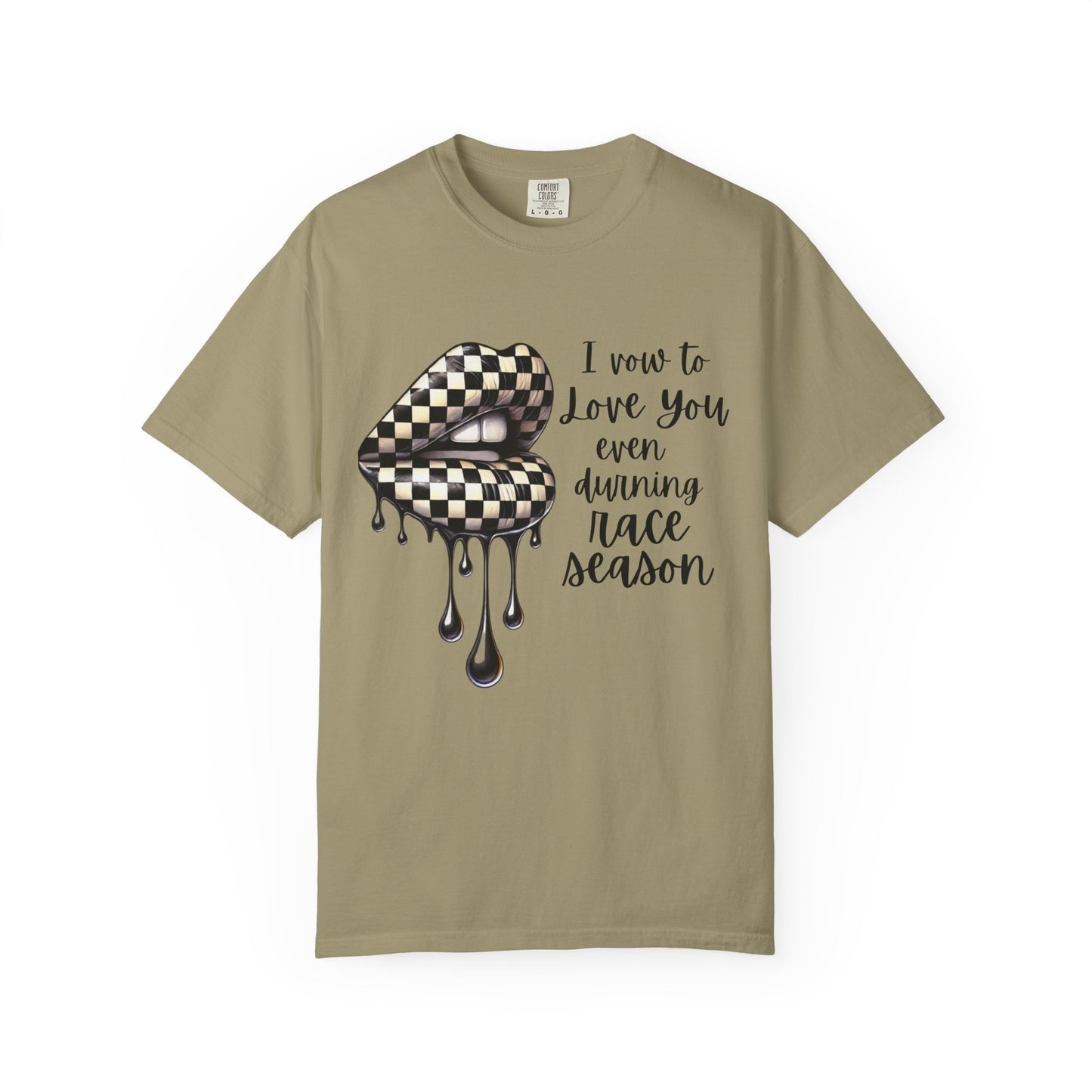 Comfort Colors - Checkered Flag Lips Dripping. I Vow To Love You Even During Racing Season T-Shirt