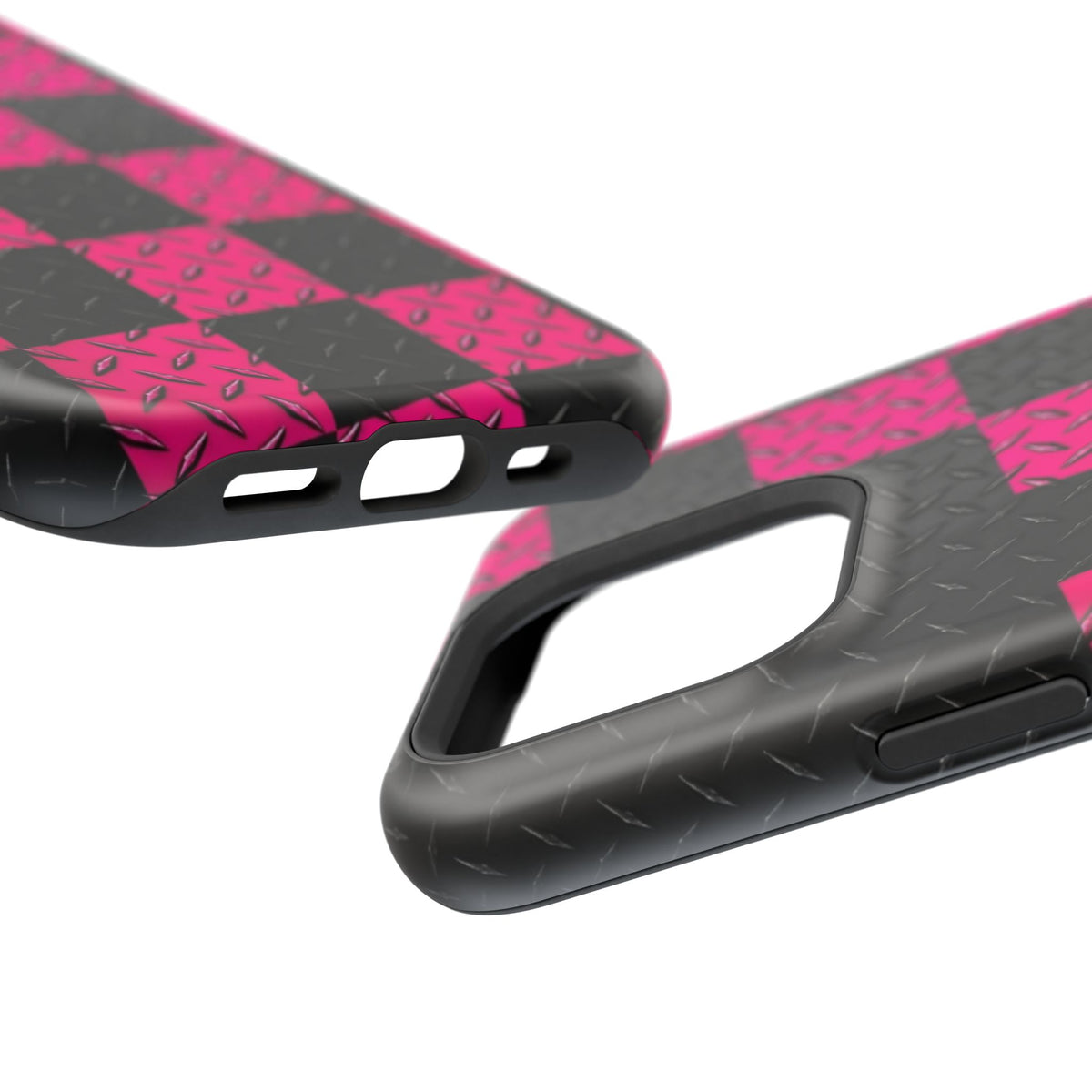 Hot Pink & Black Diamond Plate Checkered Magnetic Phone Case
