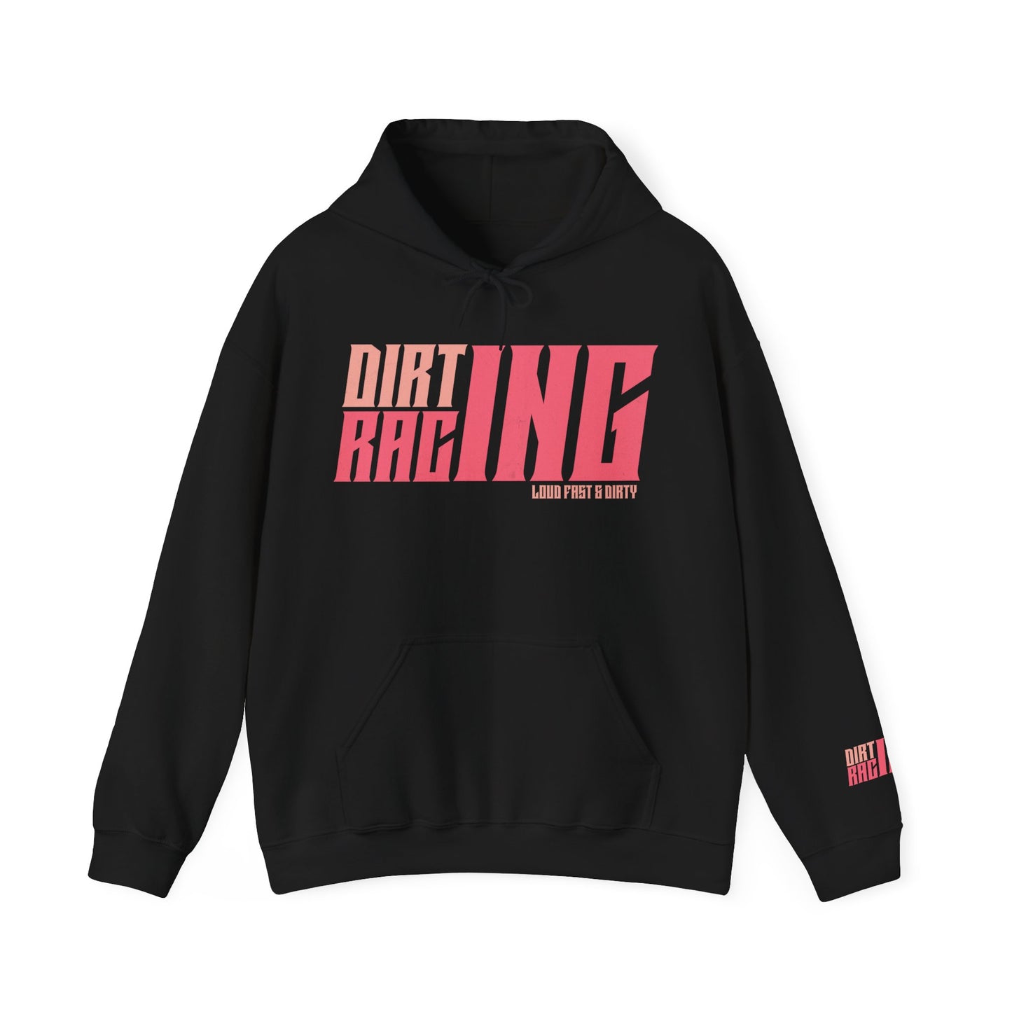 Dirt Track Racing Pink With Sleeve Logo Unisex Heavy Blend™ Hooded Sweatshirt