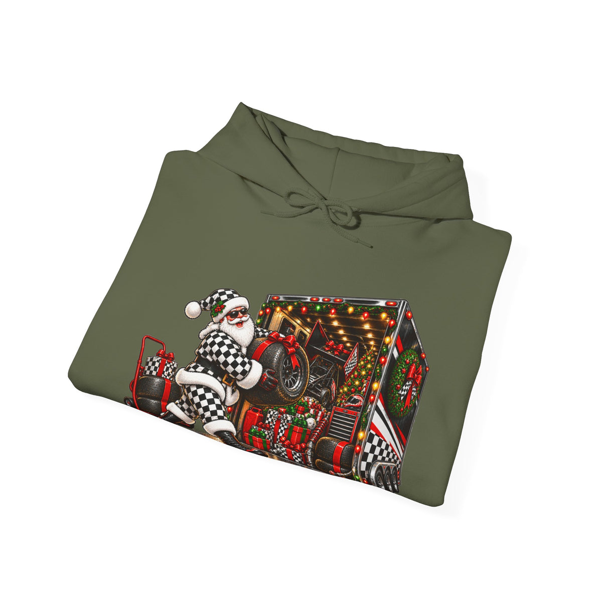 Racing Santa Racemas Call Hauler Christmas Hoodie