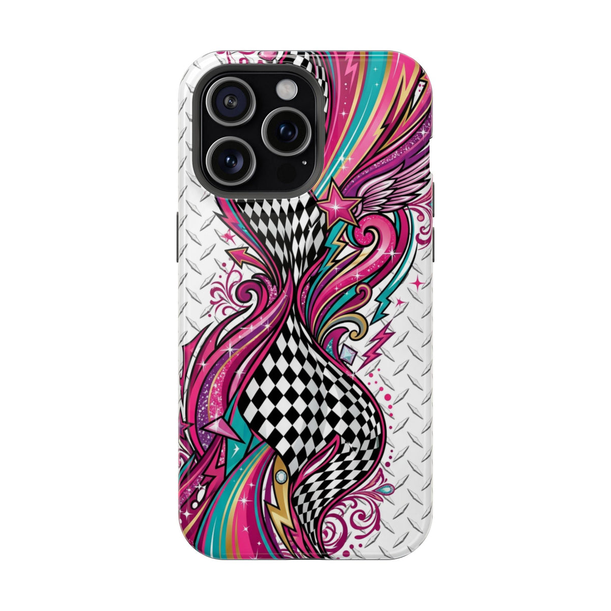 Magnetic Phone Case – Colorful Psychedelic Checkerboard Design
