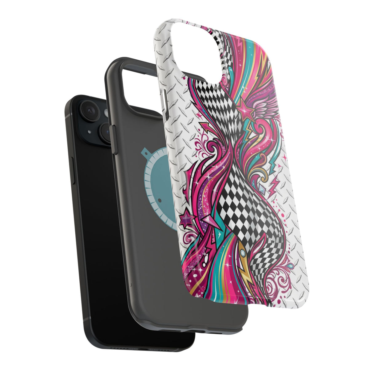 Magnetic Phone Case – Colorful Psychedelic Checkerboard Design