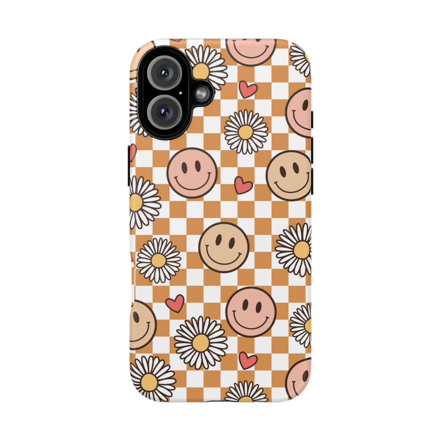 Checkerboard Happy Faces and Daisies, Cheerful Phone Cover Tough Case