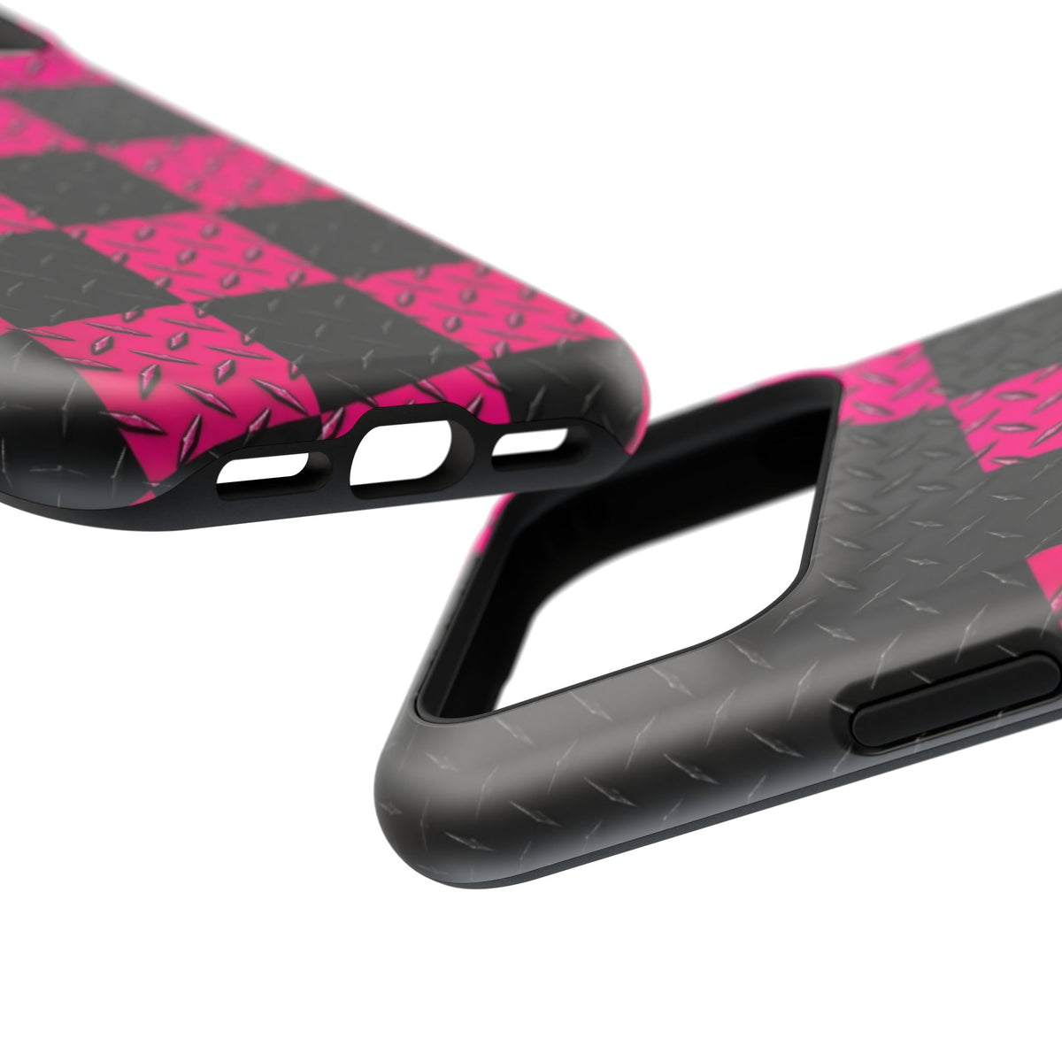 Hot Pink & Black Diamond Plate Checkered Magnetic Phone Case