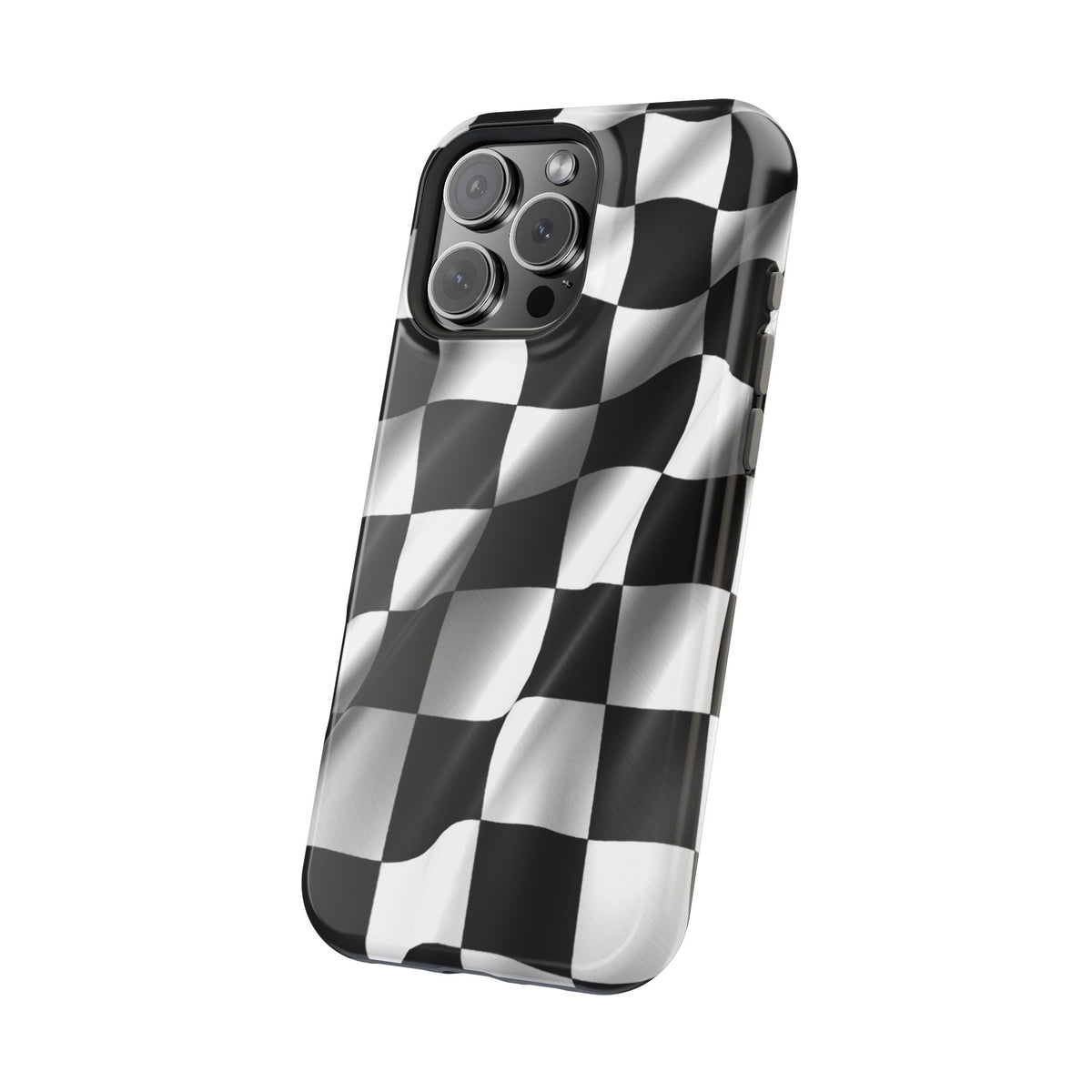 Black and White Checker Flag Waving Magnetic Phone Case