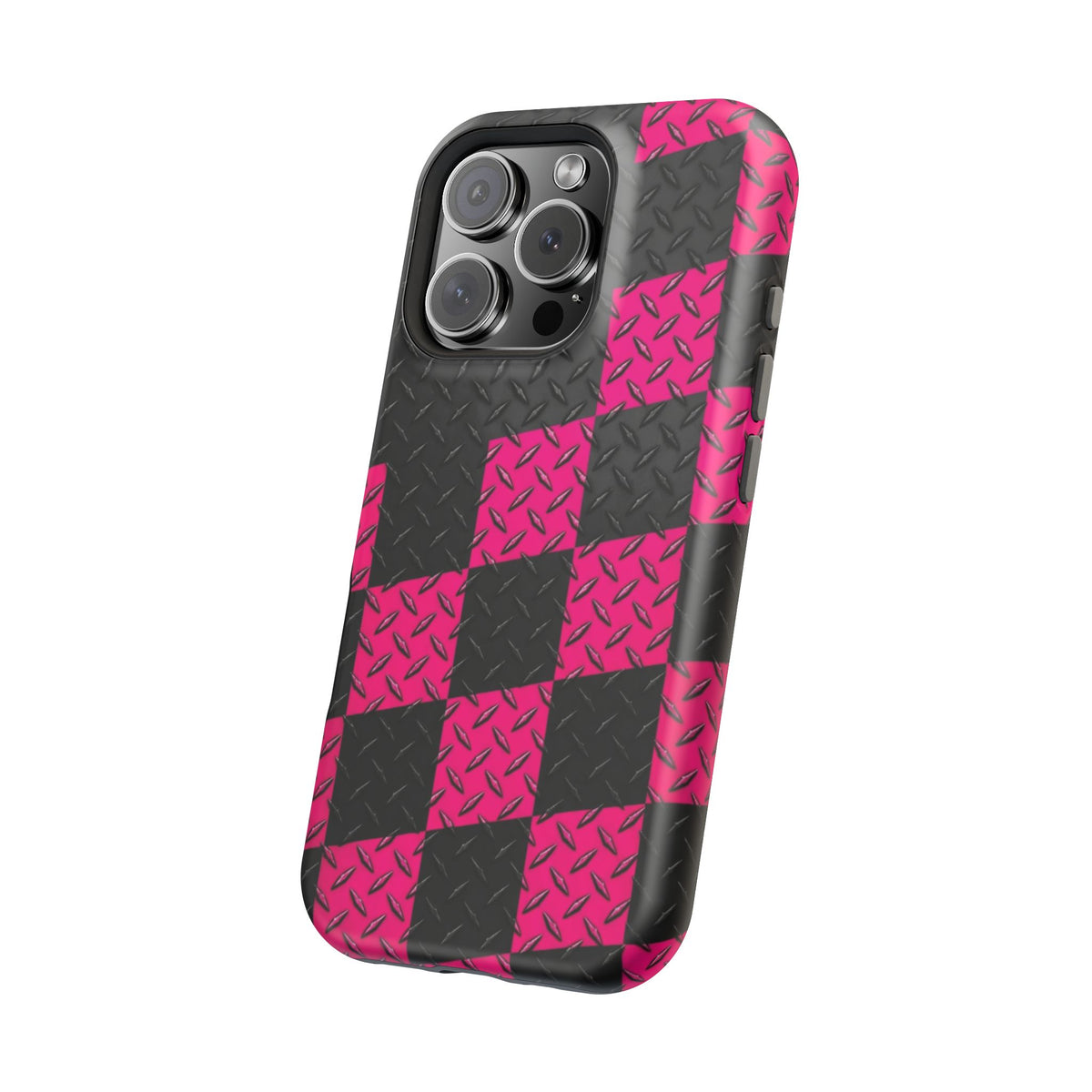 Hot Pink & Black Diamond Plate Checkered Magnetic Phone Case