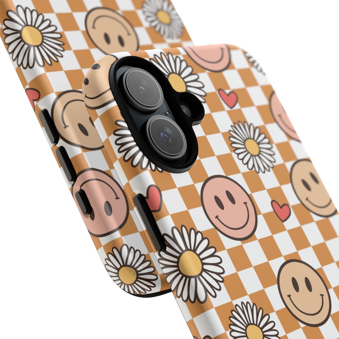 Checkerboard Happy Faces and Daisies, Cheerful Phone Cover Tough Case