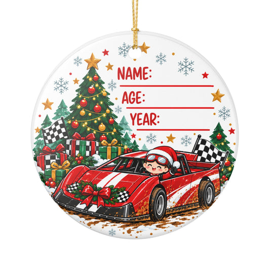 Late Model Race Car Christmas Racing Car Ceramic Ornament – Name, Age & Year