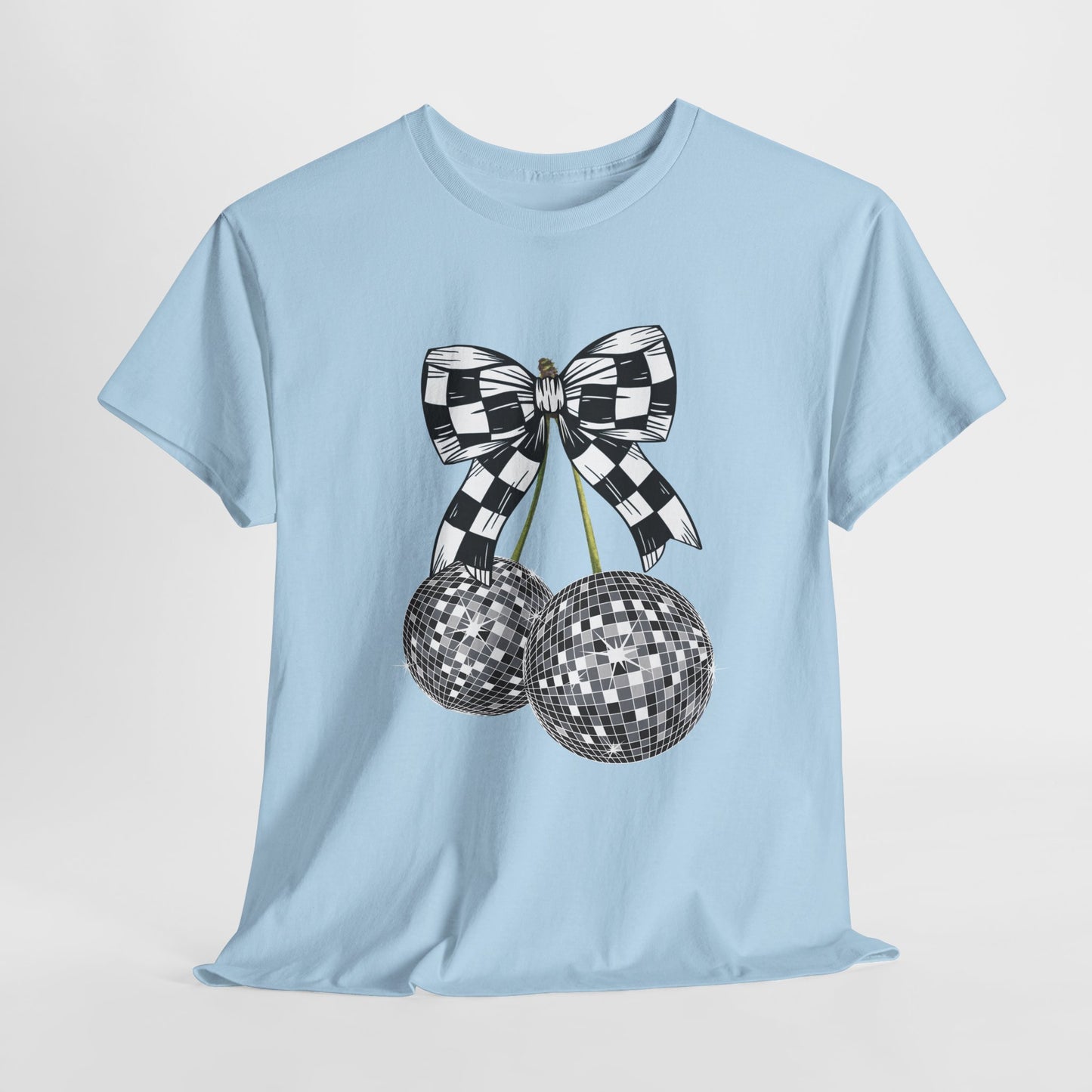 Retro Disco Ball Checkered Flag Bow Racing T-shirt