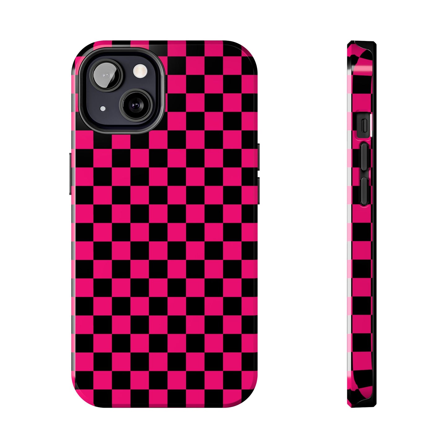 Checker Flag Graphic Pink And Black Tough Phone Cases