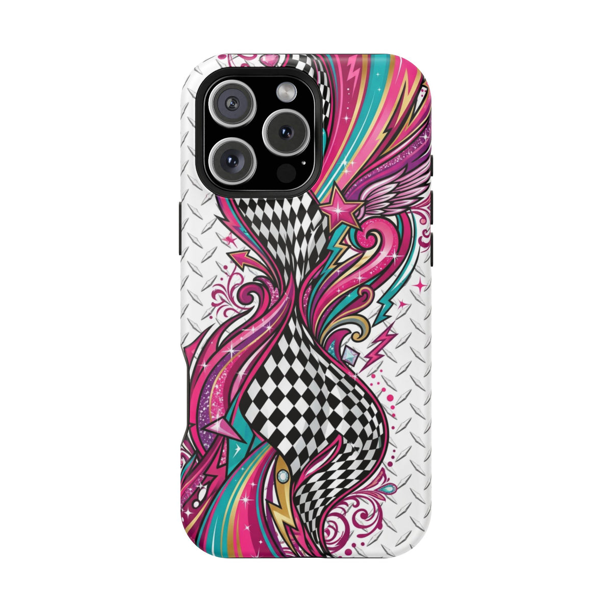 Magnetic Phone Case – Colorful Psychedelic Checkerboard Design